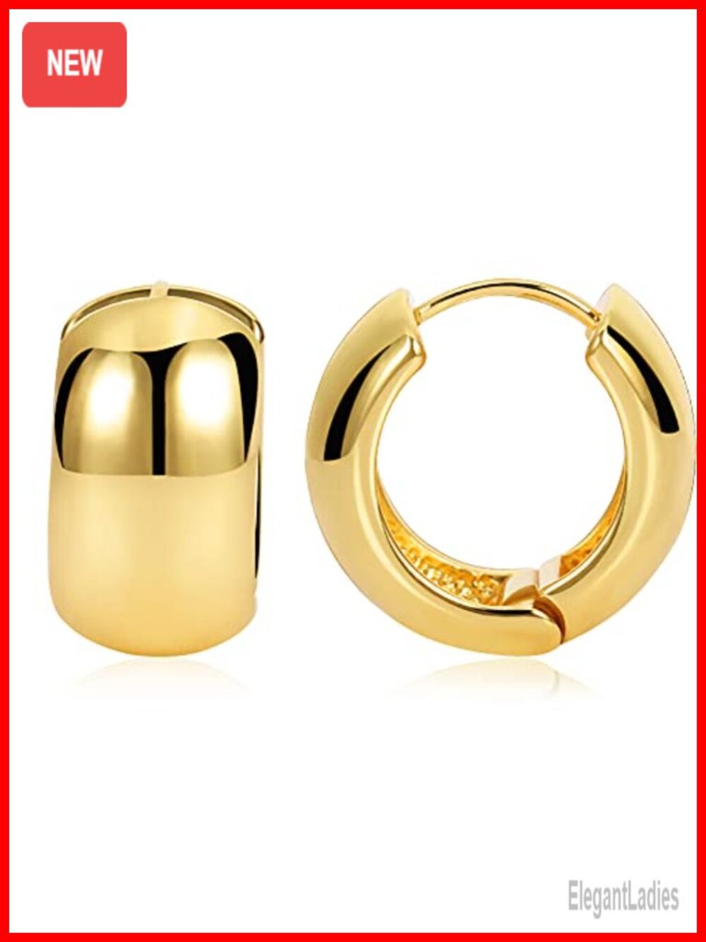 14K Gold Chunky Thick Hoop Earrings Huggie Hoops for Women